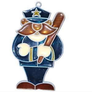 Vtg Stained Glass Old Fashioned Policeman Policewoman Cop Suncatcher Ornament